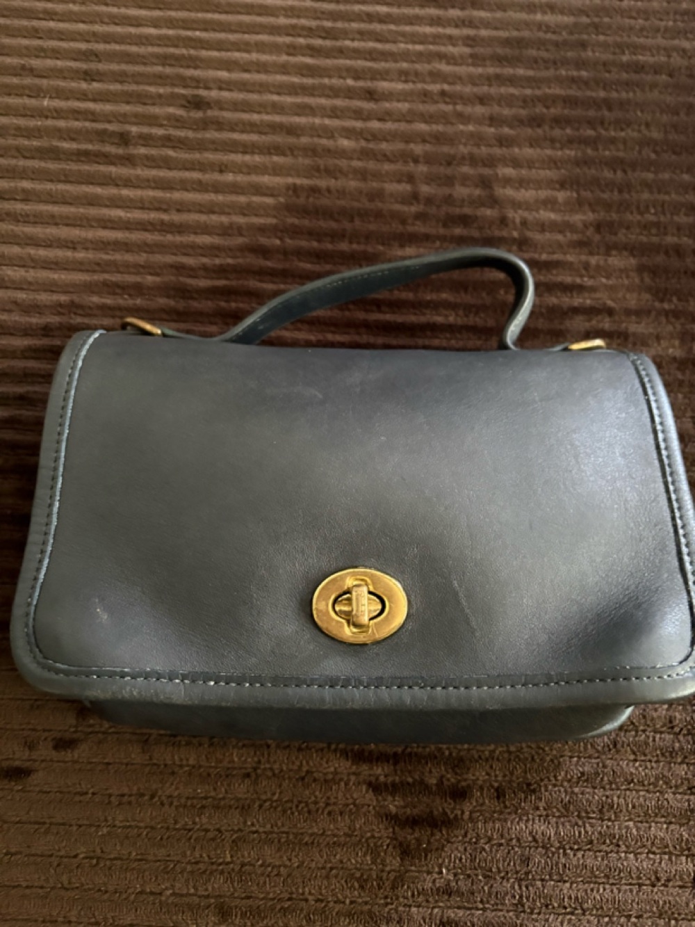 Vintage Coach Black Leather Turn-Lock Wristlet Clutch with Gold Hardware
